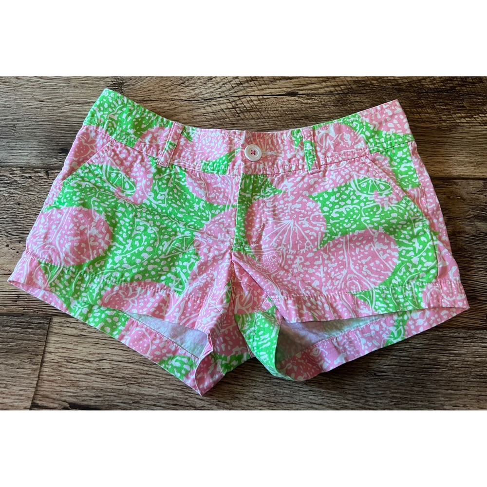 Lilly Pulitzer Walsh Shorts 00 Limeade Cheat Ya 30" Waist 3" Ins Pink Green